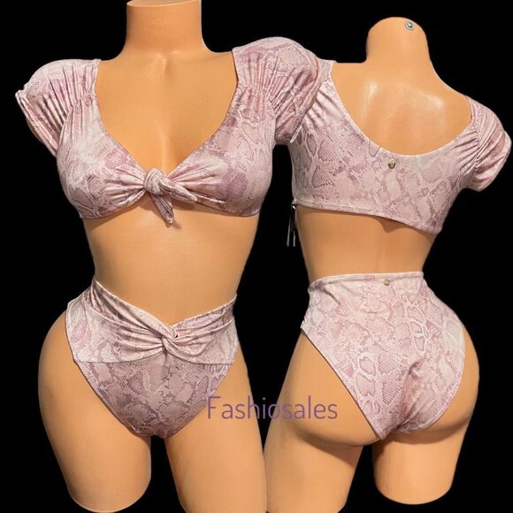 Victorias Secret Swim Twist off Shoulder Short-sleeve Bikini Top & Bottom pink M - Picture 5 of 8